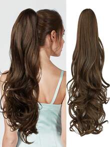 Hair Ponytail Extension Claw Clip In Ponytail Hair Extensions Pony Tail Extensions Natural Wavy Synthetic Curly Hairpiece Dark Brown For Women - Multicolor - View 4