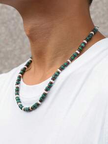 1pc Fashionable Natural Coconut Shell Beaded Necklace, Suitable For Men's Casual Daily Wear, Beach & Holiday Outfit, Boyfriend Gift - Multicolor - View 4