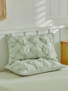 2/3件套绿色褶皱涤纶被套套装，可爱现代时尚四季皆宜的床上用品套装，柔软透气，适合儿童、女孩和青少年（1个被套+1/2个枕套，不含填充物） - 綠色 - 查看 5