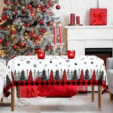 Mantel Navideo, Mantel Navideo Rectangular de 60x 84 Pulgadas, Diseo Mueco de Nieve Invierno, Casa, y rboles de Navidad, Manteles Navideos Perfecto para/Picnic/Cena/Decoracin Blanco - Pino rojo - Ver 7