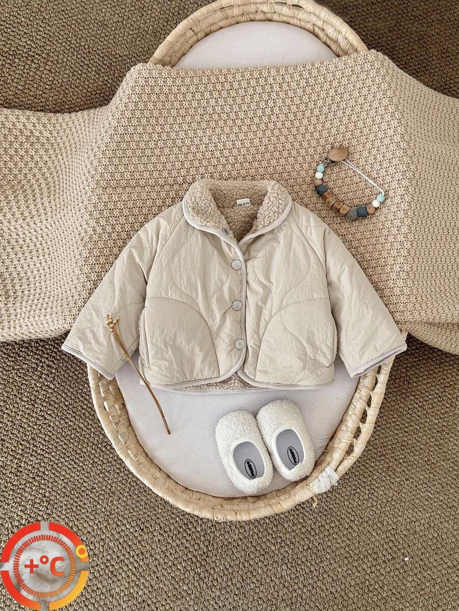 Jaket Hangat Tebal Berlapis untuk Bayi Perempuan, Warna Aprikot Kasual, Musim Dingin