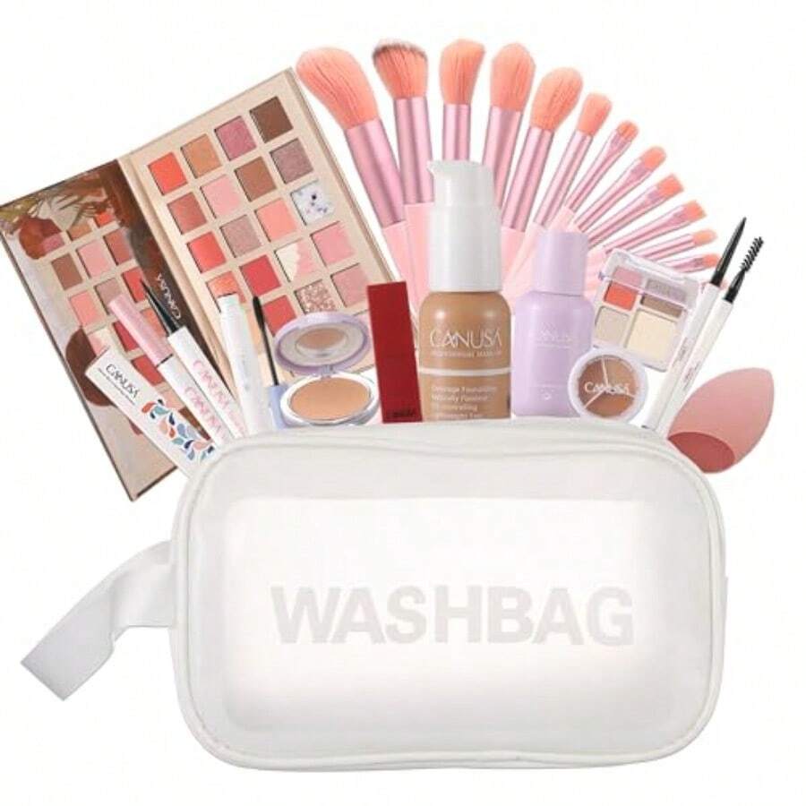 MX  26Pc Full Face Makeup Set Gift Surprise For Women Cosmetic Essential Starter Bundle Include 24 Colors Eyeshadow Palette Lipstick 13-NI-1 Glamour-Brush Set. Pack Flawless Yellow C2 ONE SIZE - YellowC2 - View 1