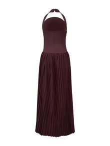 Đầm Maxi Xếp Ly Cổ Vuông Không Tay Cho Nữ, Dáng Chữ A, Màu Trơn, Thanh Lịch, Làm Từ Vải Dệt, Mùa Hè - Màu tím - Xem 4