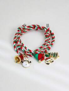 两件套可调节心形磁绳手链，配有各种圣诞老人吊坠，包括铃铛、雪人、圣诞老人、圣诞树等，简约风格，编织而成，附赠首饰盒，情侣/爱人礼物，友谊/闺蜜手链，圣诞节礼物，学生时尚单品