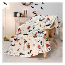 Halloween Throw Blanket Cute Ghost Throw Blanket Halloween Bat Fleece Blankets Soft Warm Cozy Blanket Decorative Plush Throws Blankets For Couch Sofa Bed 50" X 60" Luxuriously Soft, Perfectly Warm,Your Cozy Companion,Your Sofa's Best Friend - Nhiều màu - Xem 4