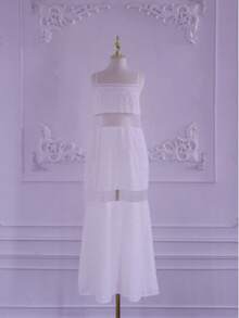 Bohemian Textured Pom Pom White Wedding Season Lightweight Dress, Graduation Dress - White - View 1