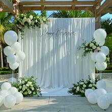 1pc/2pcs White Wedding Backdrop Cloth, Elastic Fabric, Sheer Voile Curtain Fabric (Slightly Transparent/Shiny), Top Grommet Design, Can Be Tied With Rods, Ropes, Etc., Suitable For Romantic Wedding And Banquet Decoration, Brand Events, Celebrations, Parties (Rods Not Included, Need To Prepare Separately)