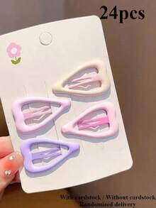 Conjunto de 24 Presilhas de Cabelo Geométricas Coloridas em Formato de Coração - Acessório de Cabelo Personalizado e Versátil para Meninas, Presilhas de Garra, Grampos de Cabelo, Presilhas de Orelha