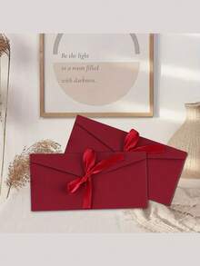 1/5/10pcs Elegant Red Kraft Paper Envelopes With Bows - Vintage Style, Self-Sealing Paper, Suitable For Weddings, Thanksgiving, Birthdays And Holiday Greeting Cards, Perfect Choice For Party Invitations And Special Occasions, Vintage Wedding Envelope Design, Decorative Bows, Wedding Invitations - Multicolor - View 6