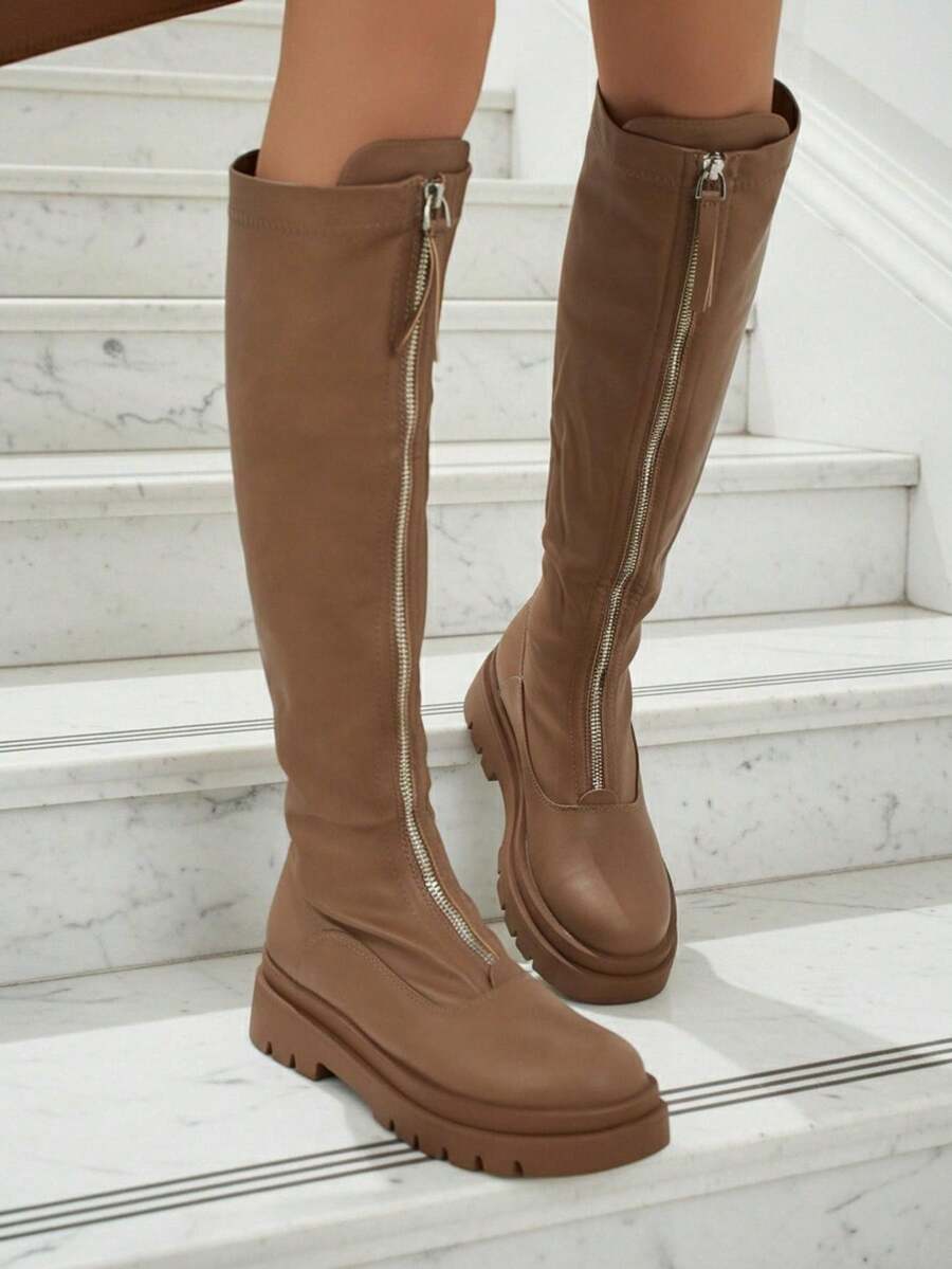 Damenstiefel mit mittigem Reißverschluss Merivon - Khaki - Übersicht 1
