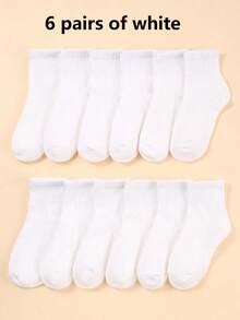6/12/24 Đôi tất trẻ em màu trắng phù hợp cho cuộc sống hàng ngày, đa năng cho bé trai và bé gái, tất trẻ em cho mùa tựu trường - Nhiều màu - Xem 14