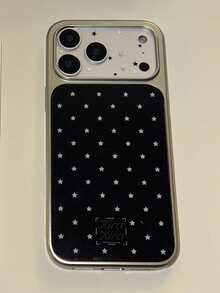Vintage Y2K Polka Dot Star Soft Silvery Edge Epoxy Phone Case Compatible With IPhone 17 Promax 17 Pro 17 16 Pro Max 16 Pro 16 15 Pro Max 15 Pro Max 15 Pro 15 Pro Max 14 Pro 13 12 Pro Max 11 Stylish Glossy Shockproof Soft Back Gift Christmas Gifts - Black Background With Stars - View 3