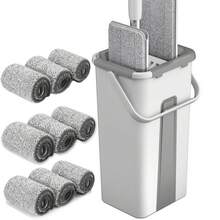 Hand Free Flat Floor Mop And Bucket Set For Professional Home Floor Cleaning System With 3PCS Washable Microfiber Pads For Hardwood Dust And Dirt Removal, Wet And Dry Use, Spin Mop For All Floor Types And Windows - 白色 - 查看 16