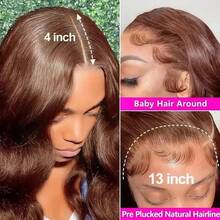 30 Inch Brown Wig 250% Density Chocolate Brown Lace Front Wigs Human Hair Glueless Human Hair Wig 13x4 HD Transparent Body Wave Lace Front Wig Pre Plucked 4# Brown Colored Human Hair Wigs 100% Brazilian Vrigin Lace Frontal Wig Bleached Knots With Baby Hair Christmas Gifts For Women - S4 - 查看 5