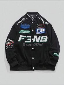 Brand Embroidered Motorcycle Jacket Men's Autumn Couple Bf Style Baseball Jacket Men's Top Guochao Hip-Hop Jacket Men - màu đen - Xem 1