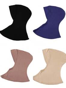 4 Peças/Conjunto Touca Interna Modal de Cor Sólida Com Capa Para o Pescoço, Elástica, Macia e Respirável para Mulheres, Lenço, Chapéu, Acessórios de Abaya, Véu Diário