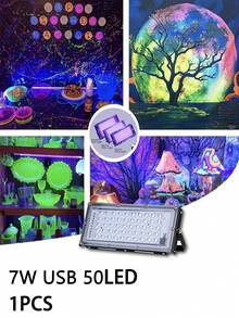 用于发光派对的紫外线黑光灯，LED 紫外线荧光灯，IP66 防水，超薄户外泛光灯，带 USB 插头、开关控制和 59 英寸电缆，提供 50/96/144 个 LED，金属表面，非常适合户外使用、黑光派对、舞台灯光、万圣节、圣诞节、人体彩绘、荧光海报、霓虹灯