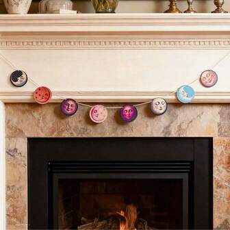 1pc Vintage Crescent Moon Floral Wreath, Colorful Starry Sky Themed Hanging Decor, Handpainted Wooden Moon & Star Banner, Boho Style Home Decoration, Suitable For Living Room, Fireplace, Wall, Whimsical Holiday Party Accent