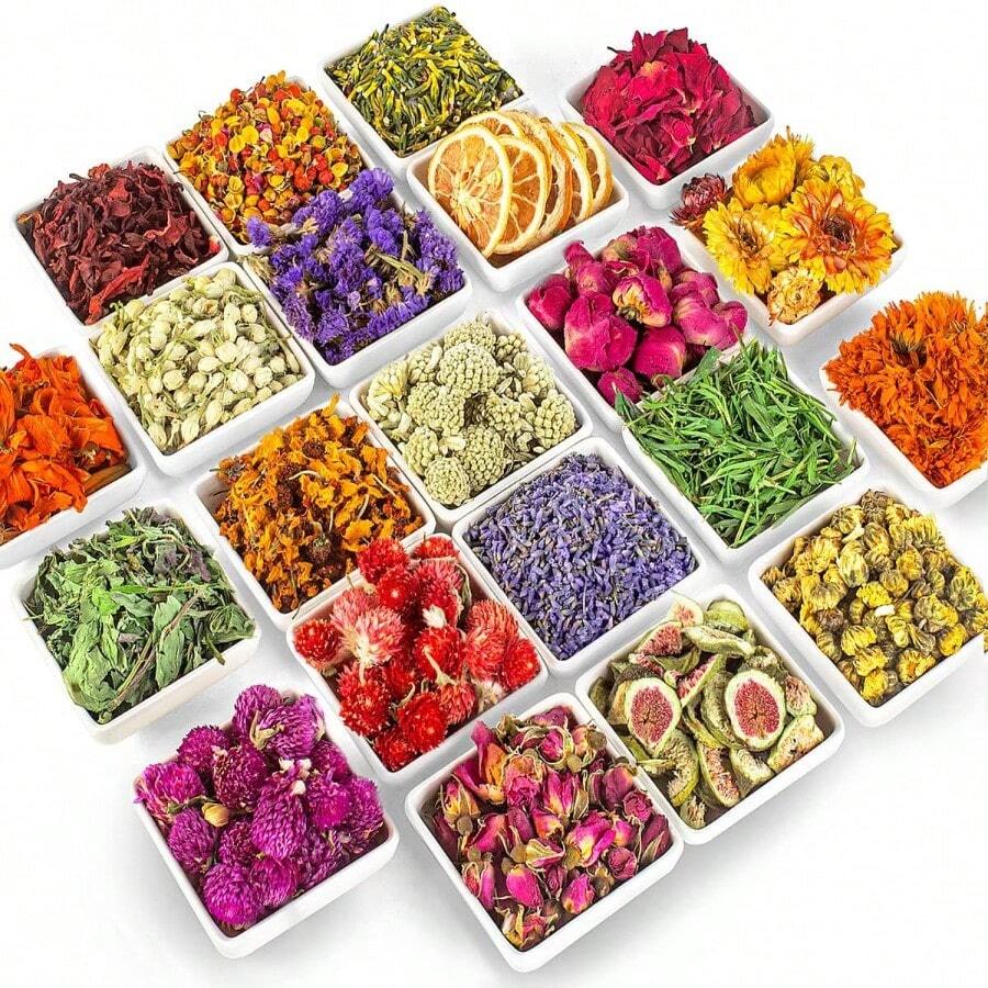 [Latest] 21 Pack Dried Flowers For Candle Making 100% Natural Dried Herbs Kit For Soap Making Bath Resin Jewelry Making Bulk Dried Flowers Include Lavender Rose Petals Rosebuds Leaves Lemon. - 21Hoa khô - Xem 1