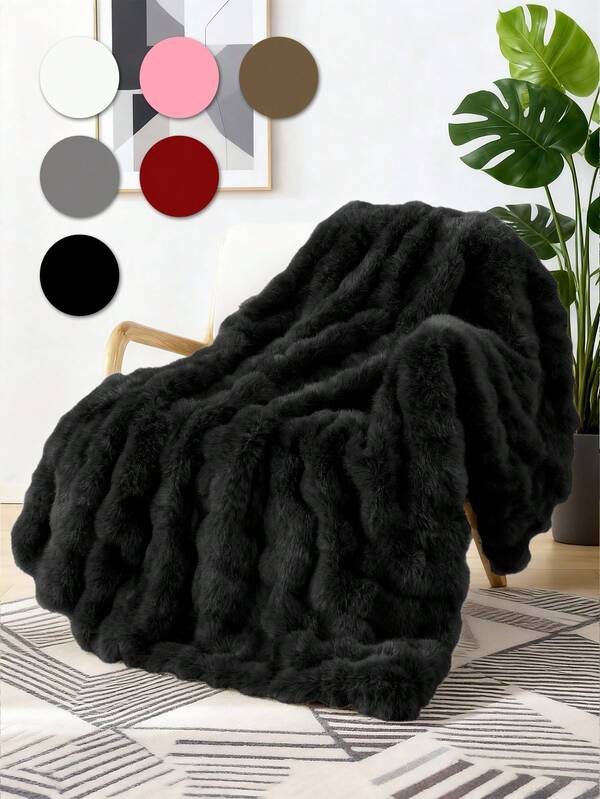 1pc Super Soft Faux Rabbit Fur Blanket, Warm And Comfortable, Machine Washable, All-Season Plush, Throw,Queen, And King Sizes, Multifunctional Nap Blanket, Suitable For Office, Bedroom, Sofa, Travel, Double-Sided Usable, Winter Decor