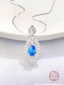 BLOVEMEE قلادة فضة إسترليني عيار 925 مرصعة بالزركونيا فاخرة وأنيقة، مناسبة للارتداء اليومي للنساء، الحفلات، العطلات، الزفاف، هدية لعيد الحب، عيد الأم، عيد الميلاد، رأس السنة - الأزرق - مشاهدة 2