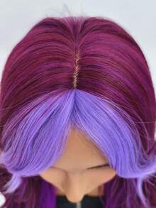 Purple Long Body Wavy Wig Middle Part Violet Wig With Skunk Stripe Loose Synthetic Wigs For Women Daily Party Cosplay Use 28 Inch - Purple - View 6