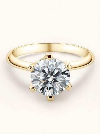 XUJIA 1 件 3 克拉莫桑石戒指，女士 D 色 VVS1 9 毫米圆形优质切工单石订婚戒指 925 纯银经典六爪镶嵌银质周年结婚戒指珠宝礼物