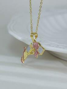 Mặt dây chuyền hình súng hoa hồng ba màu cổ điển dành cho nữ, thích hợp để đeo hàng ngày. - Hồng - Xem 10