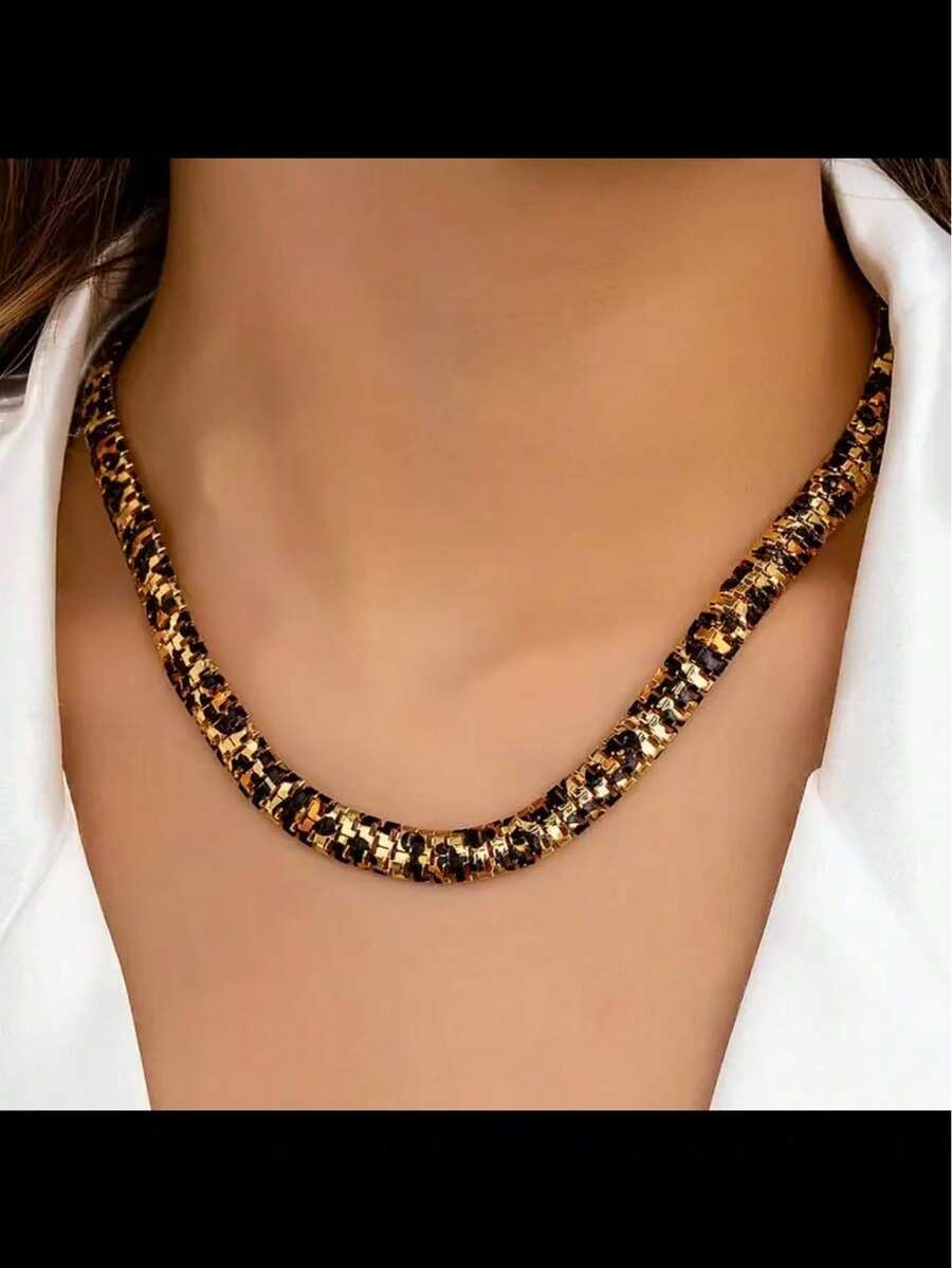 1pc Luxury Geometric Leopard Print Necklace For Women - Multicolor - View 1