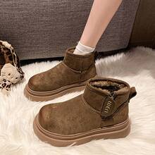 Women's Snow Boots Cotton Shoes Winter Fleece Lined Thickened Warm New Hot Retro Short Boots Thick Sole Slippers - Khaki - View 5