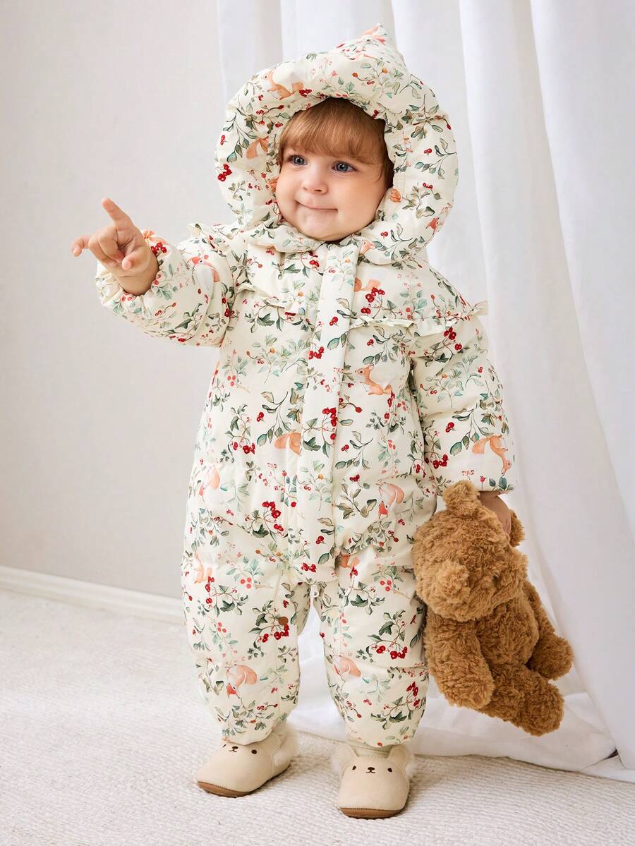 mini bala Girls "True Plush" Triple-Protect Goose Down Romper Winter 2025 - Green and White - View 1