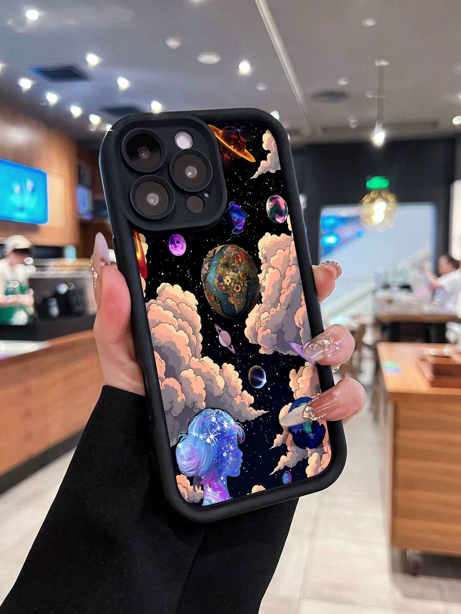 Funda Galaxy Floral Universe compatible con teléfonos , 17, 16 Pro Max, 15 Pro Max, 13 y 12. Resistente a caídas, agua y arañazos. Un regalo ideal para familiares, amigos, seres queridos, parejas y para Navidad. - Negro - Ver 1