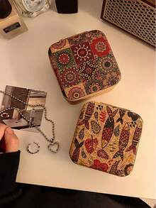 1个复古印花迷你首饰盒，可收纳耳环、戒指、项链，旅行收纳盒，优雅印花首饰盒，多功能首饰收纳盒 - 彩色 - 查看 5
