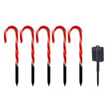 1 zestaw lampek LED w kształcie laski cukrowej o długości 53 cm, lampki naziemne w kształcie laski bożonarodzeniowej, od 1 do 5 sztuk lampek dekoracyjnych na zewnątrz, do ogrodu, na trawnik, 8 trybów, wodoodporne, zasilane bateriami z timerem i pilotem lub zasilane energią słoneczną, 8 trybów