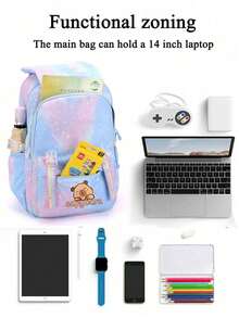 Cute Capybara Nylon Backpack - Lightweight, Spacious, With Fuzzy Pom Pom Decor, Suitable For School And Daily Commute, Available In Blue/Rose Red/Pink/Purple, Travel Backpack Back To School Surprise Gifts School Supplies School Essentials Stationery Supplies Sprayground Backpack Large-Capacity Multi-Layer Pencil Case, Perfect For Back-To-School And Christmas Gifts School Bag Bookbag