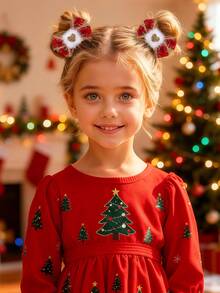 2个红色蝴蝶结发夹，闪亮金箔装饰，金色心形亮片蝴蝶结发卡，红色新年蝴蝶结发卡，女孩节日派对头饰，青少年发饰 - 紅色 - 查看 8