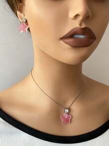 3件套简约日常玻璃珍珠耳钉项链套装，通勤百搭 - 白色 - 查看 6