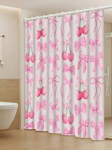 1/4 Pcs Creative Pink Bow Shower Curtain Set, Suitable For Spring/Summer, Holiday Decor, Bathroom Curtains, High-End Bathroom Home Decor Accessories, Machine Washable, 12 Hooks Included For Bathtub Enclosure, Easy To Clean Design For Refreshing Bathing Experience