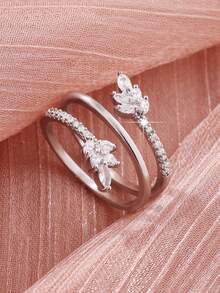 1 chiếc nhẫn Cubic Zirconia thiết kế hình lá nhiều lớp sáng tạo thời trang, quà tặng trang sức hoàn hảo cho phụ nữ, các cặp đôi, bạn thân, thích hợp cho hàng ngày, đám cưới, bãi biển, lễ tạ ơn, giáng sinh - Bạc - Xem 8