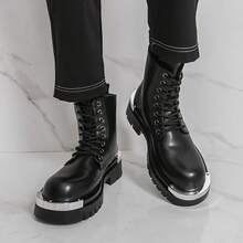 Punk-Style Metal Embellished Platform Leather Shoes - Urban Trendsetter / Retro Eye-Catching Combination. Lacquered Leather Makes You Look Taller. Chunky Derby Shoes. Size 40-46. 2025 Punk Dress Shoes. - Black - View 9