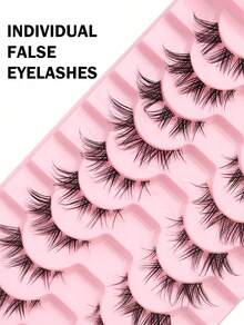 10 Pairs Transparent Stem Natural False Eyelashes, Fox Style Long & Soft Fake Lashes, Daily Use Makeup Extension Tool - Lông mi  mắt mèo - Xem 3