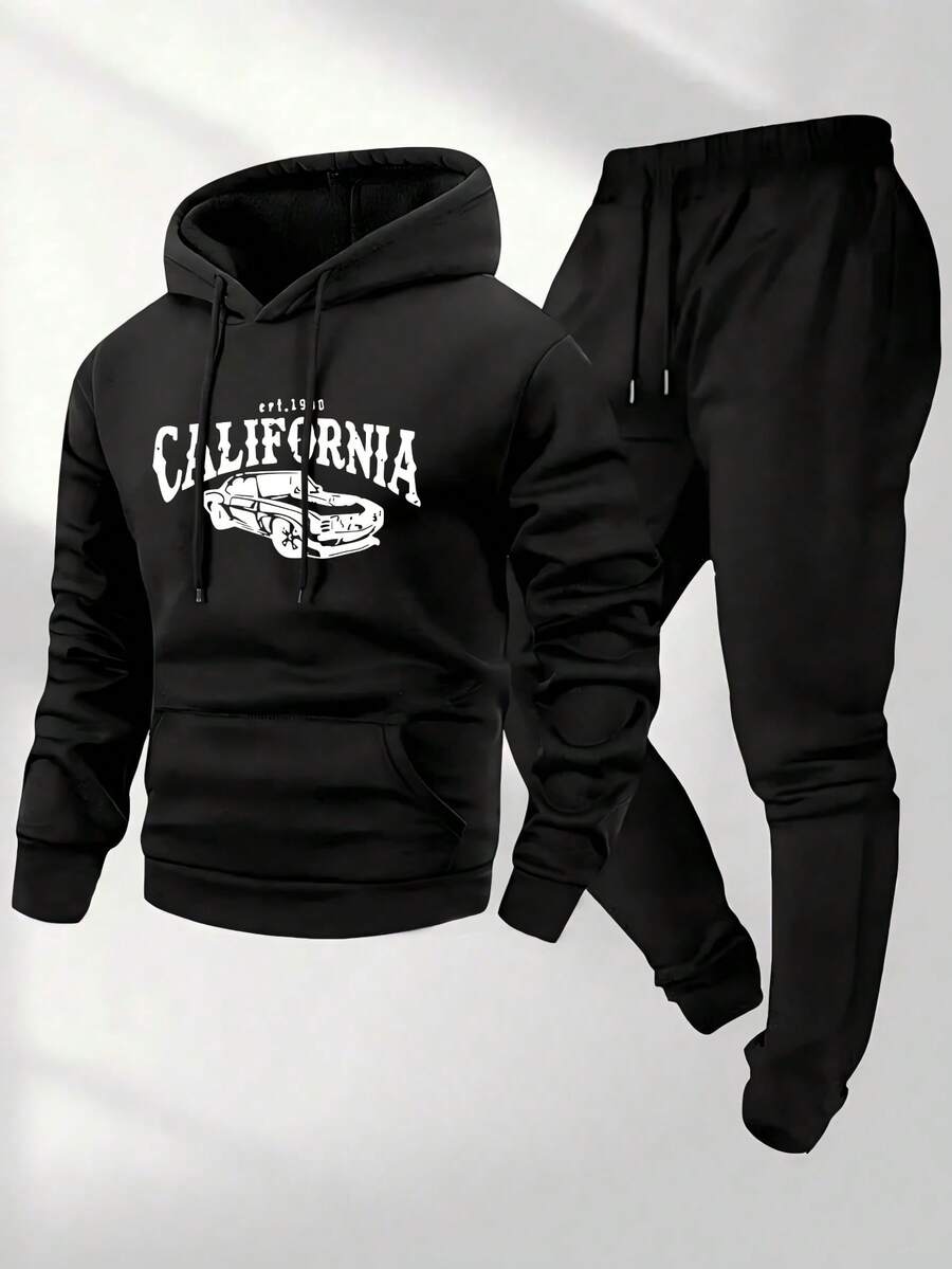 Hombre008 conjunto de sudadera con capucha Conjunto de moda para hombre sudadera con capucha de forro polar y pantalones de chándal casuales para otoño e inviernoregalo perfecto para novioropa conmemorativa de vieserie de regreso(Tallas corren pequeñas, pide una talla grande.) - Negro 7 - Ver 1