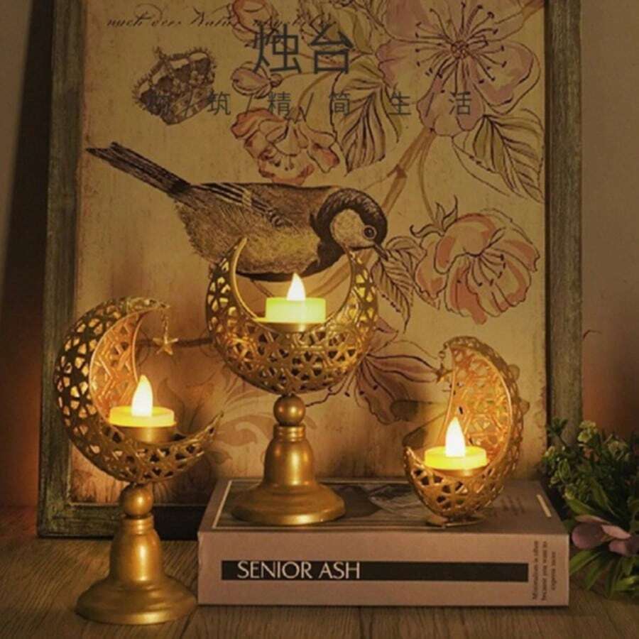 东方风格新款镂空电镀铁艺烛台，营造氛围，可作香薰蜡烛底座装饰品和蜡烛管。 - 彩色 - 查看 1