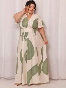 Women's Plus Size Formal Long Dress MORA PRINTED In Viscose Linen Fabric, Short, Round Sleeves, Evangelical Style, For Church Conferences, Bridesmaids, Weddings! Special Events... - 印花綠 - 查看 6