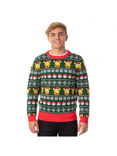 Pokemon Men's Santa Pikachu Holiday Fair Isle Ugly Christmas Sweater