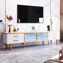 Marble-Look TV Stand, TV Stand With 4 Legs, 4 Textured Drawers With Gold Handles And Two Brown Tempered Glass Doors, Modern Low TV Stand For Living Room, 170*37*47.5cm. - White - View 3