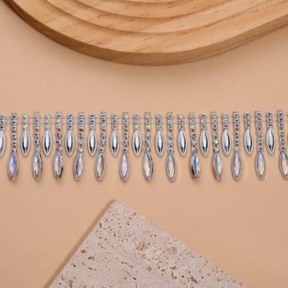 2.5/4CM 1 Yards Silver Rhinestone Short Tassel Trim Crystal Droplet Shape Chain Applique For Sewing Craft Wedding Bridal Party Christmas DIY Decoration