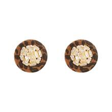 Vintage Leopard Print Inlaid Zirconia Coffee Color Round Stud Earrings, Fashionable Elegant Luxurious Earrings, Autumn/Winter