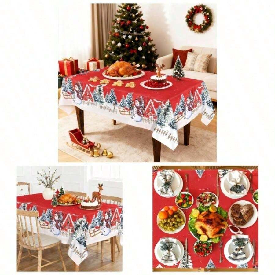Kitchen Tablecloth - Red Snowman - View 1
