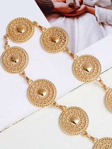 1件波西米亚风高端百搭金色复古镂空圆盘腰链，复古时尚独特设计裙链腰带，适合女性在任何场合佩戴 - 金色 - 查看 4